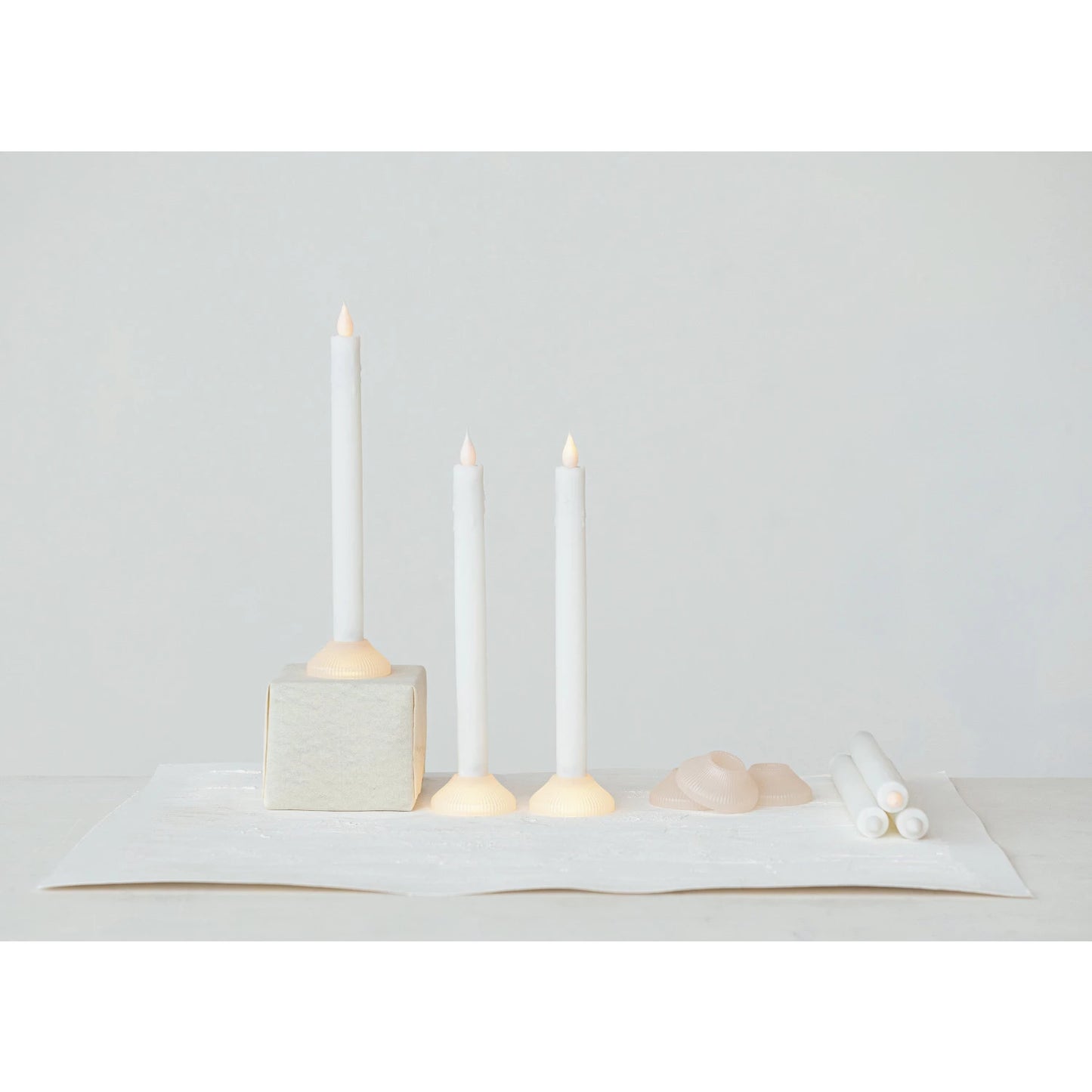 LED Taper Candles + Holder, The Feathered Farmhouse