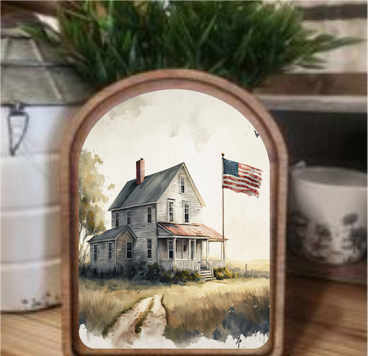 Farmhouse Flag Framed Art Arch Top, The Feathered Farmhouse