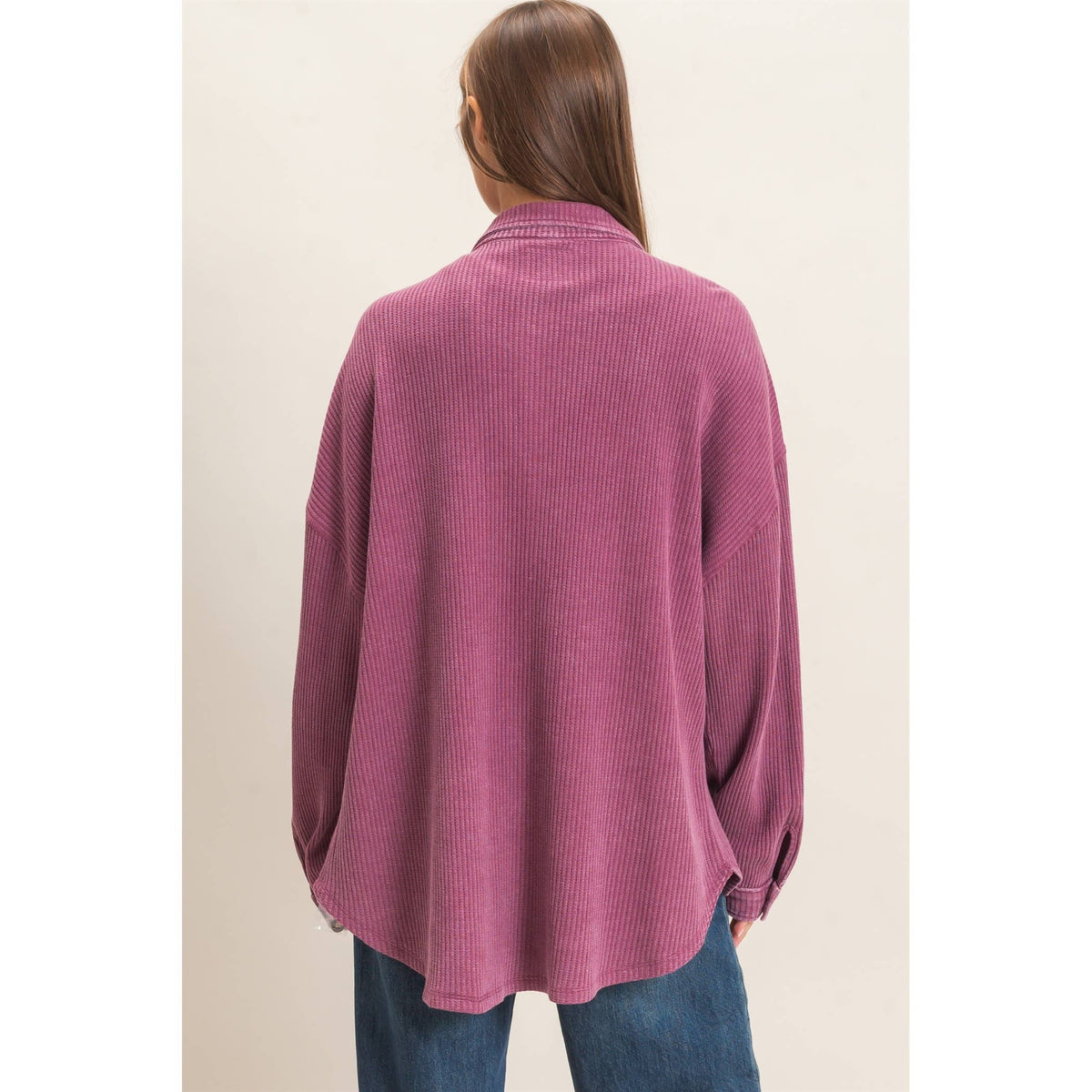 Mineral Wash Waffle Knit Button-Up Shacket, Feathered Farmhouse