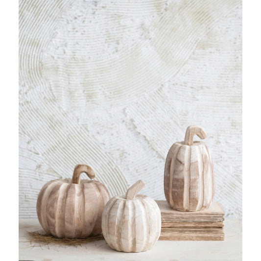 Carved Wood Pumpkin, The Feathered Farmhouse
