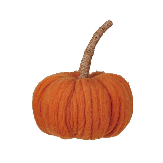 Wool Pumpkin w/ Jute Wrapped Stem, Feathered Farmhouse