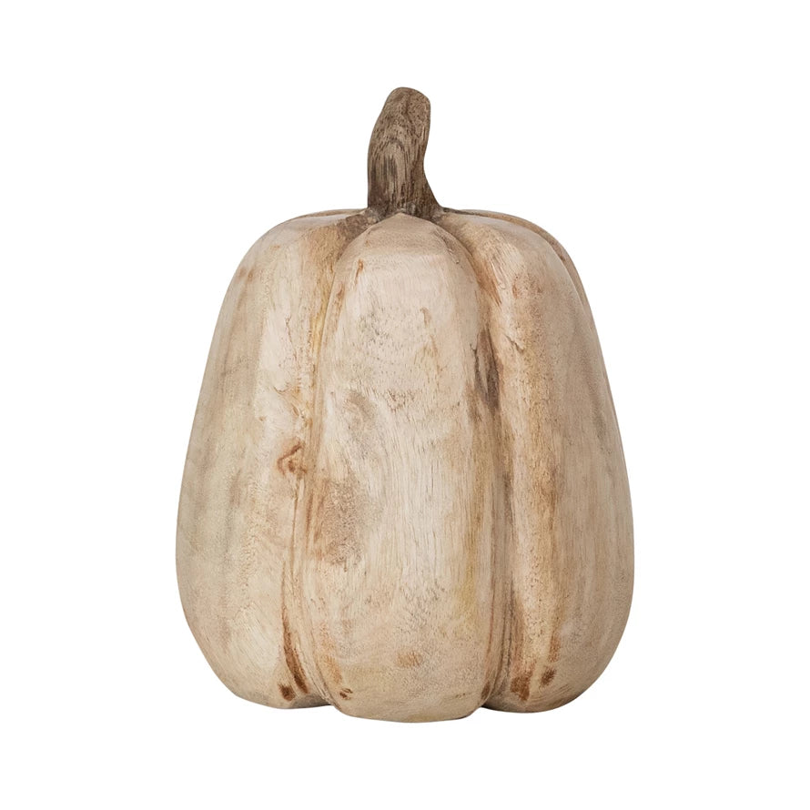 Carved Mango Wood Pumpkin, Feathered Farmhouse