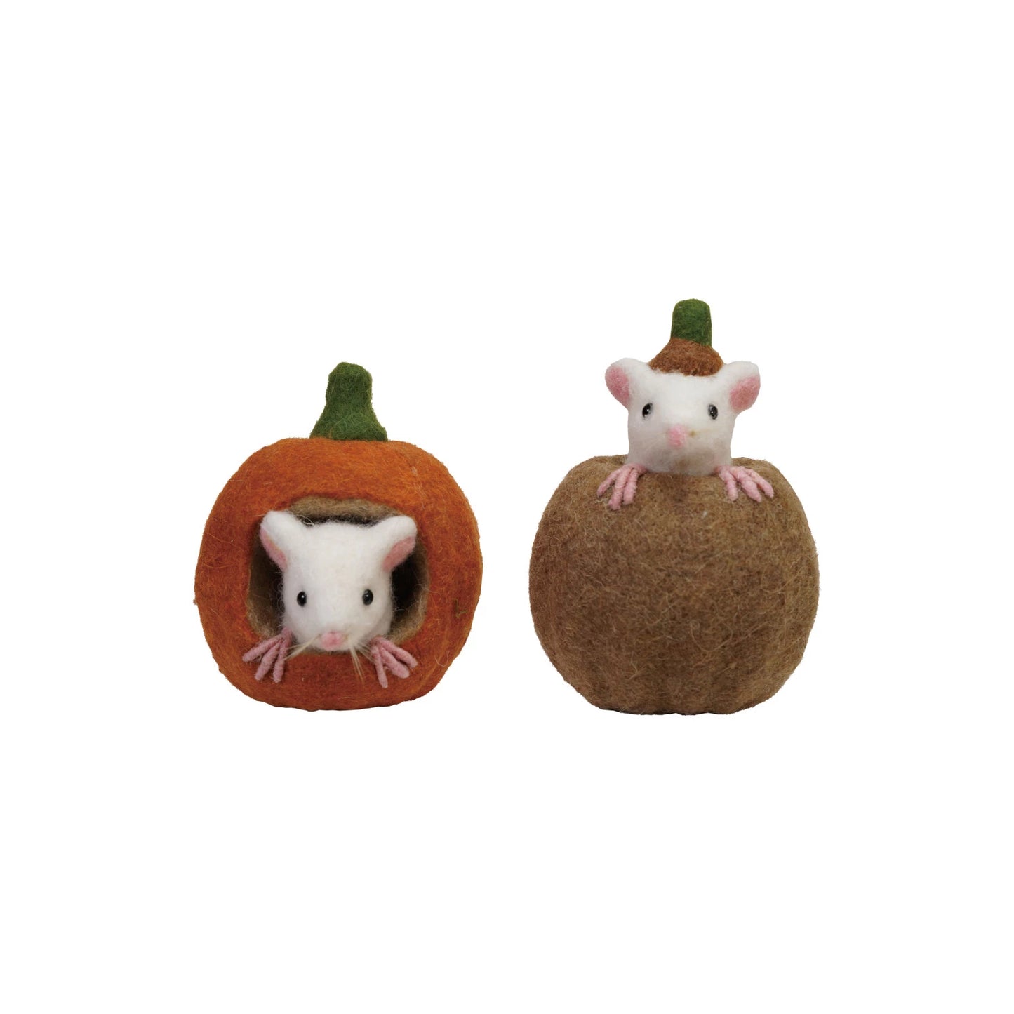 Handmade Wool Felt Pumpkin & Mouse, Feathered Farmhouse