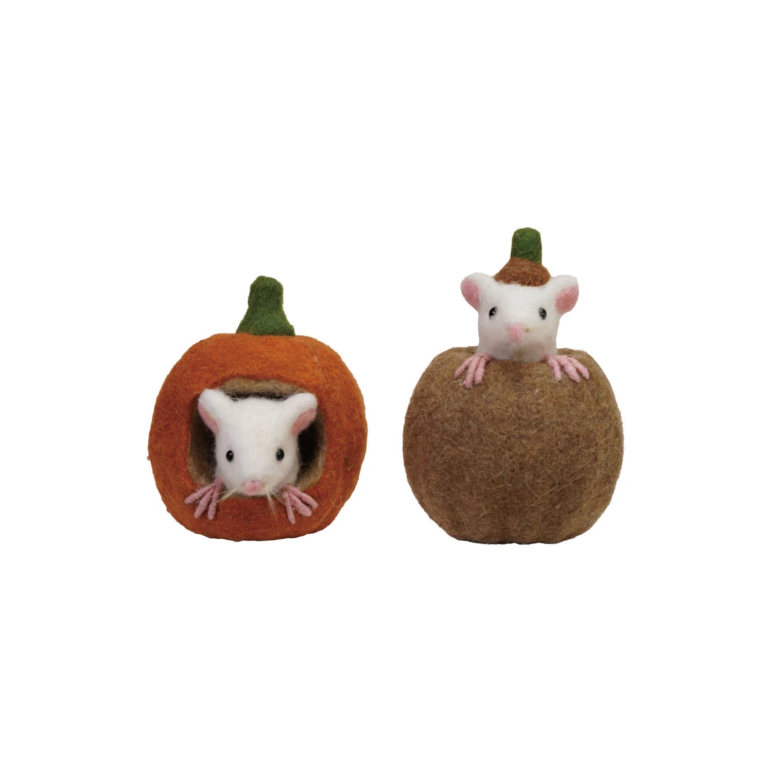 Handmade Wool Felt Pumpkin & Mouse, Feathered Farmhouse