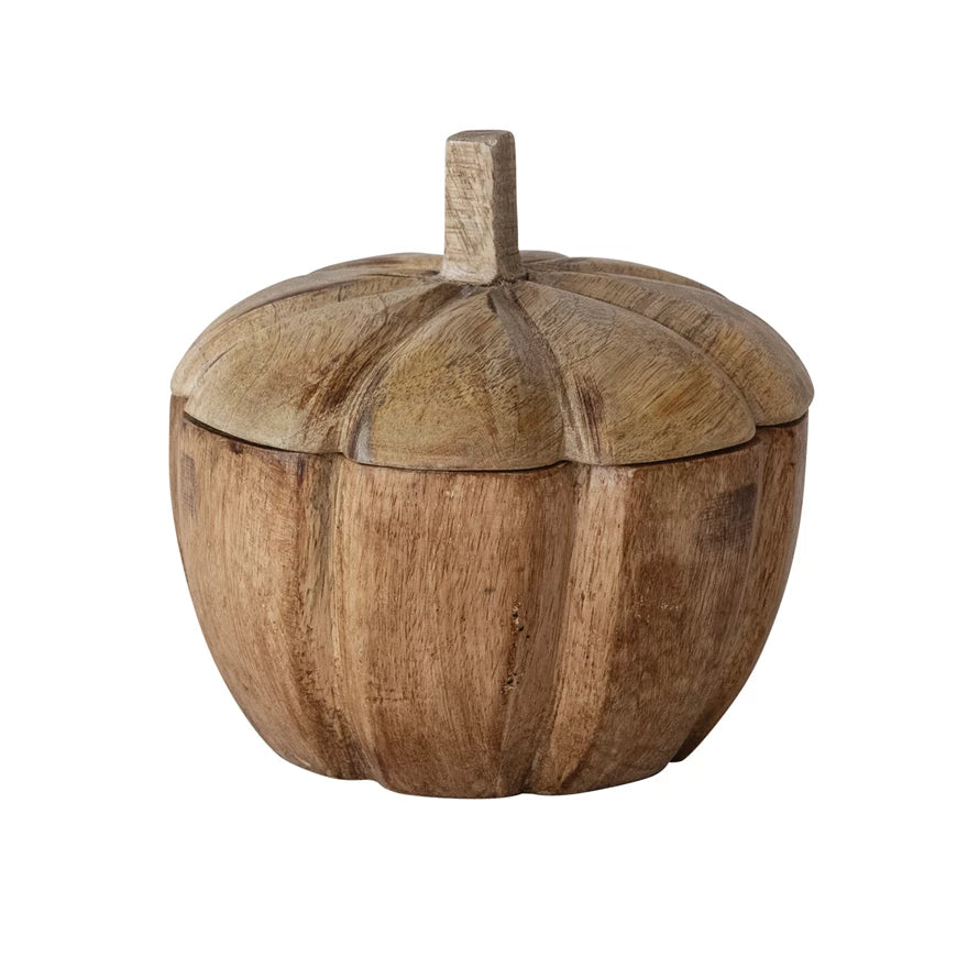 Pumpkin Shaped Container with Lid, Feathered Farmhouse