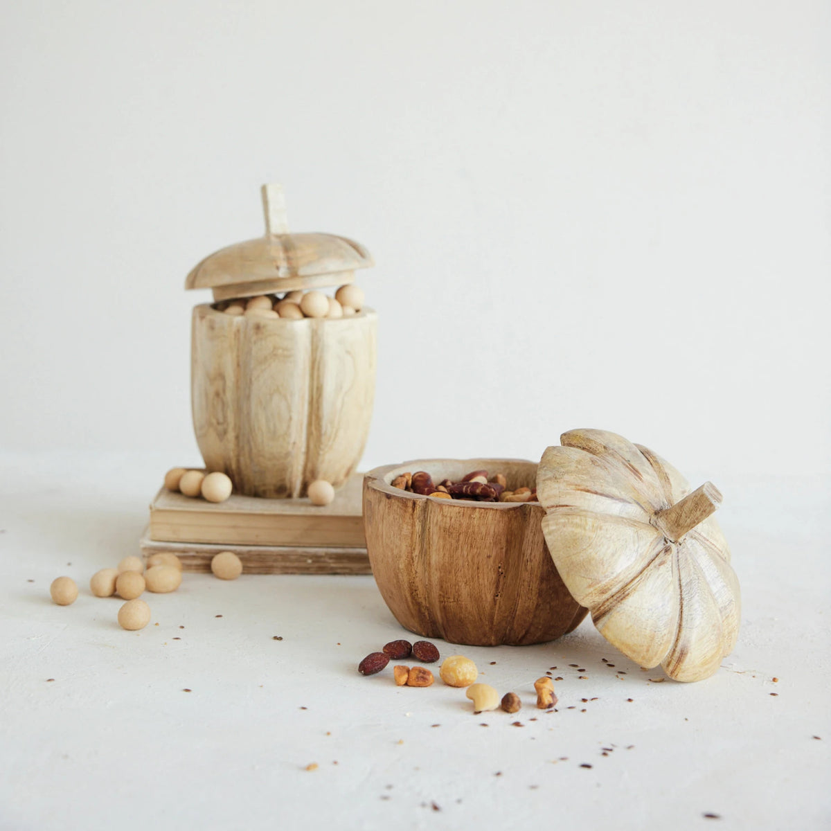 Pumpkin Shaped Container with Lid, Feathered Farmhouse