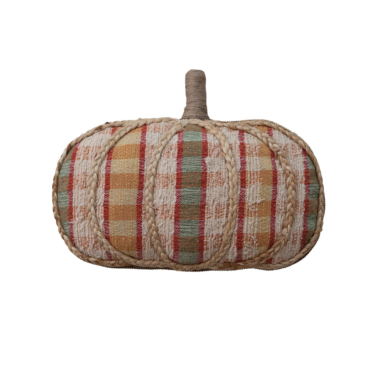 Plaid Tufted Cotton Pumpkin Pillow, Feathered Farmhouse