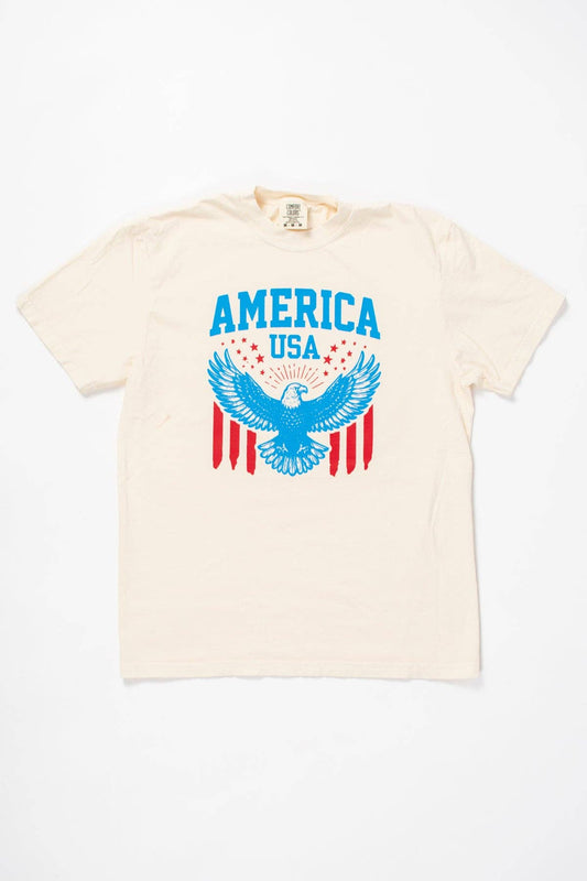 Western Vintage Eagle 'America USA' Ivory Graphic Tee, Feathered Farmhouse