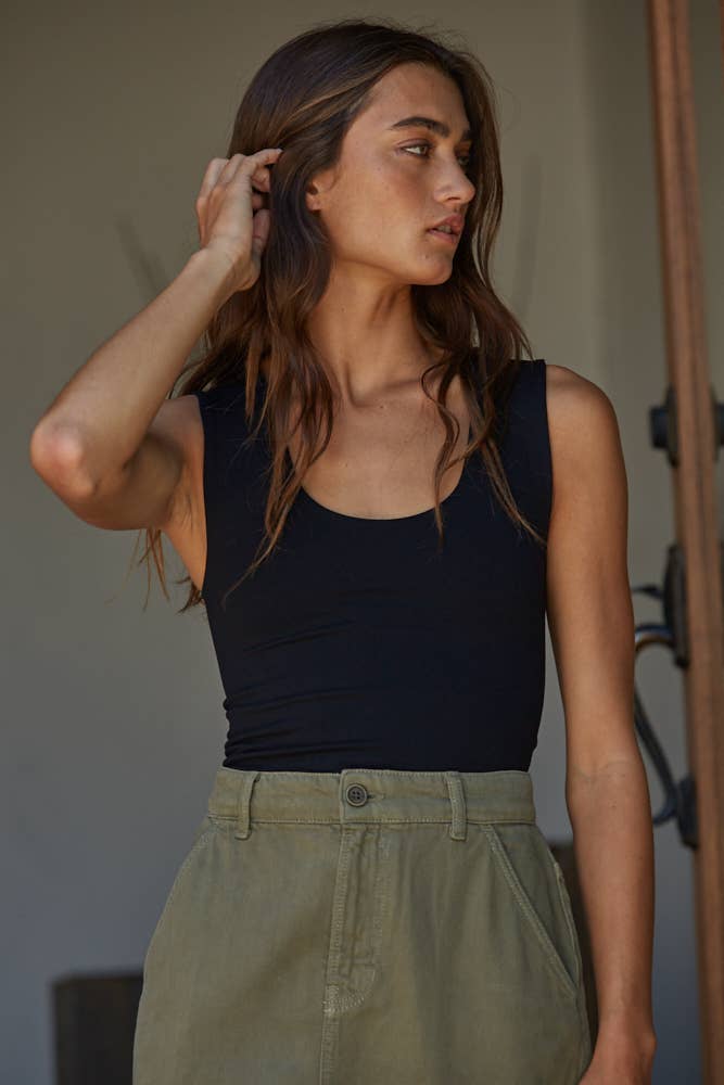 Black Double Layered Seamless Top, Feathered Farmhouse