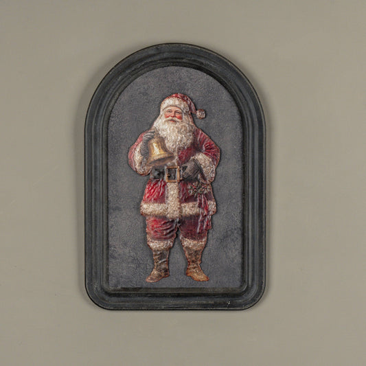 Santa with Bell Metal Sign, Feathered Farmhouse