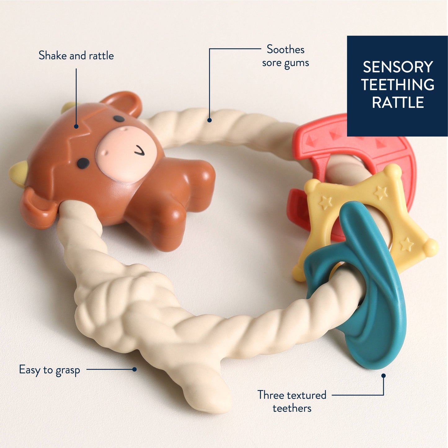 Ritzy Rattle™ Silicone Teether Rattles, Feathered Farmhouse