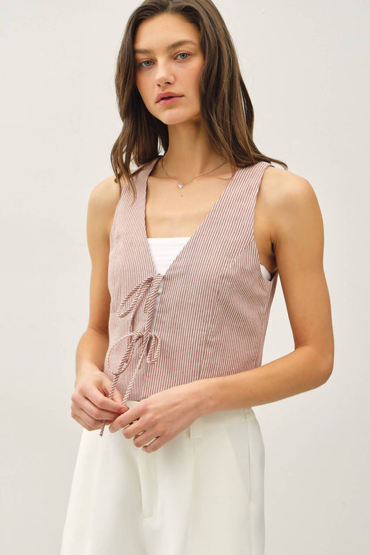 Pinstriped Cotton Vest, Feathered Farmhouse