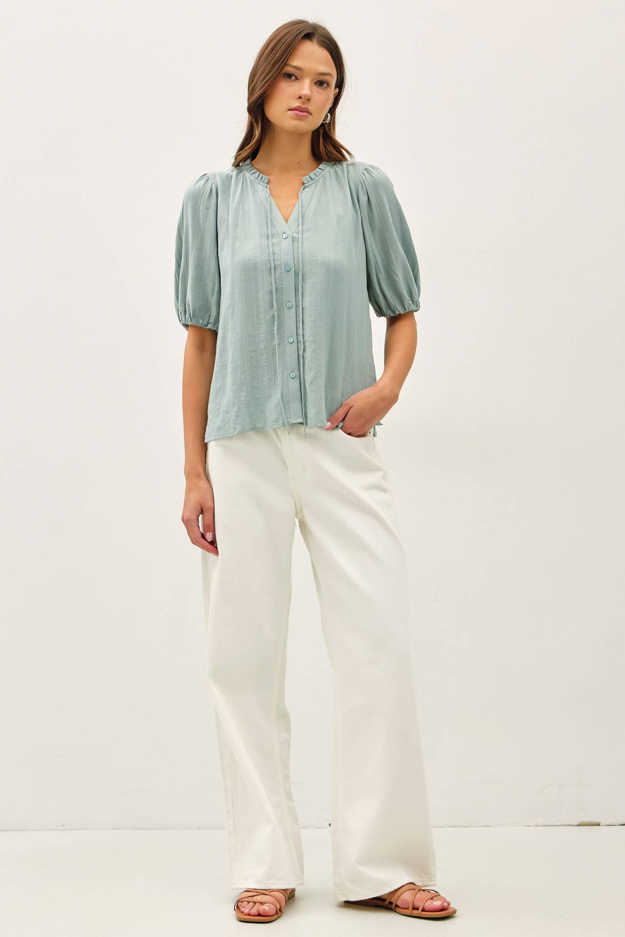 Ruffle Trim Blouse, Feathered Farmhouse