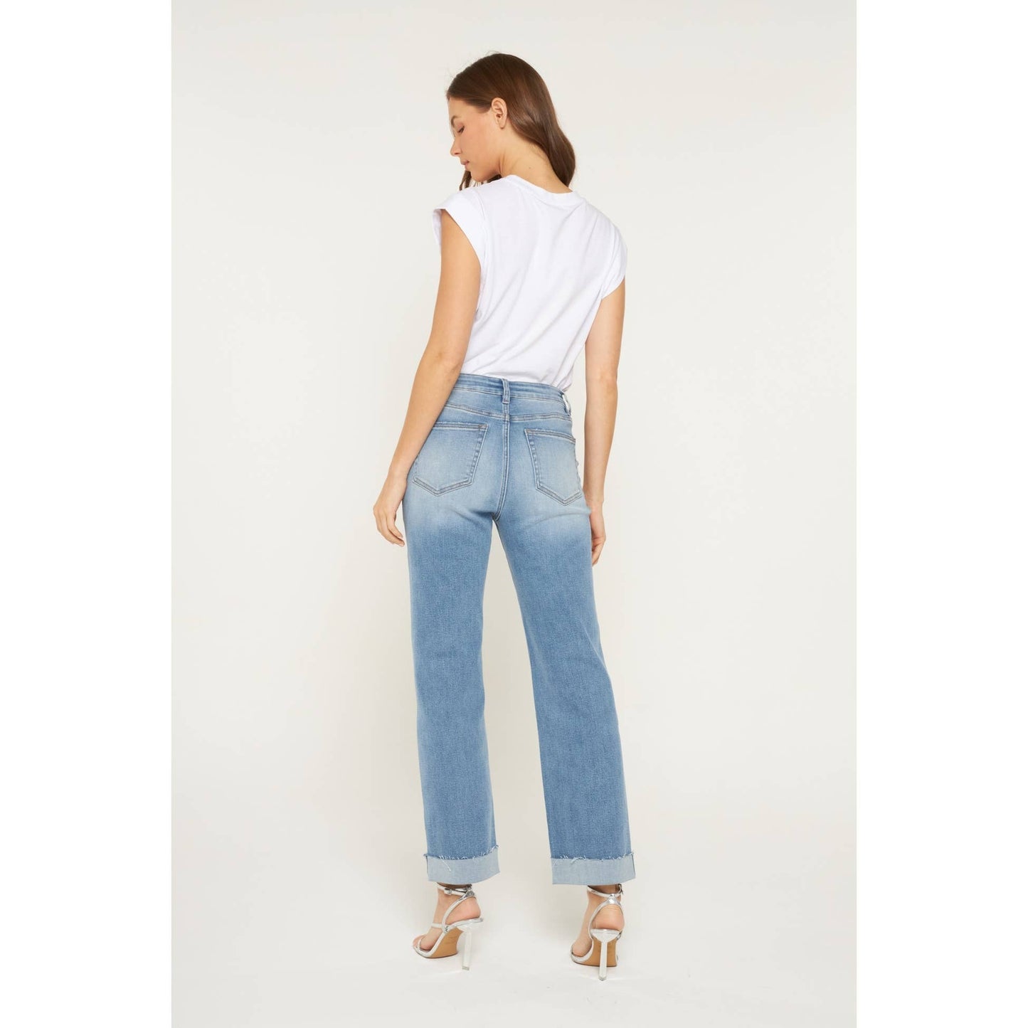 High Rise Straight Leg Cuffed Hem, Feathered Farmhouse