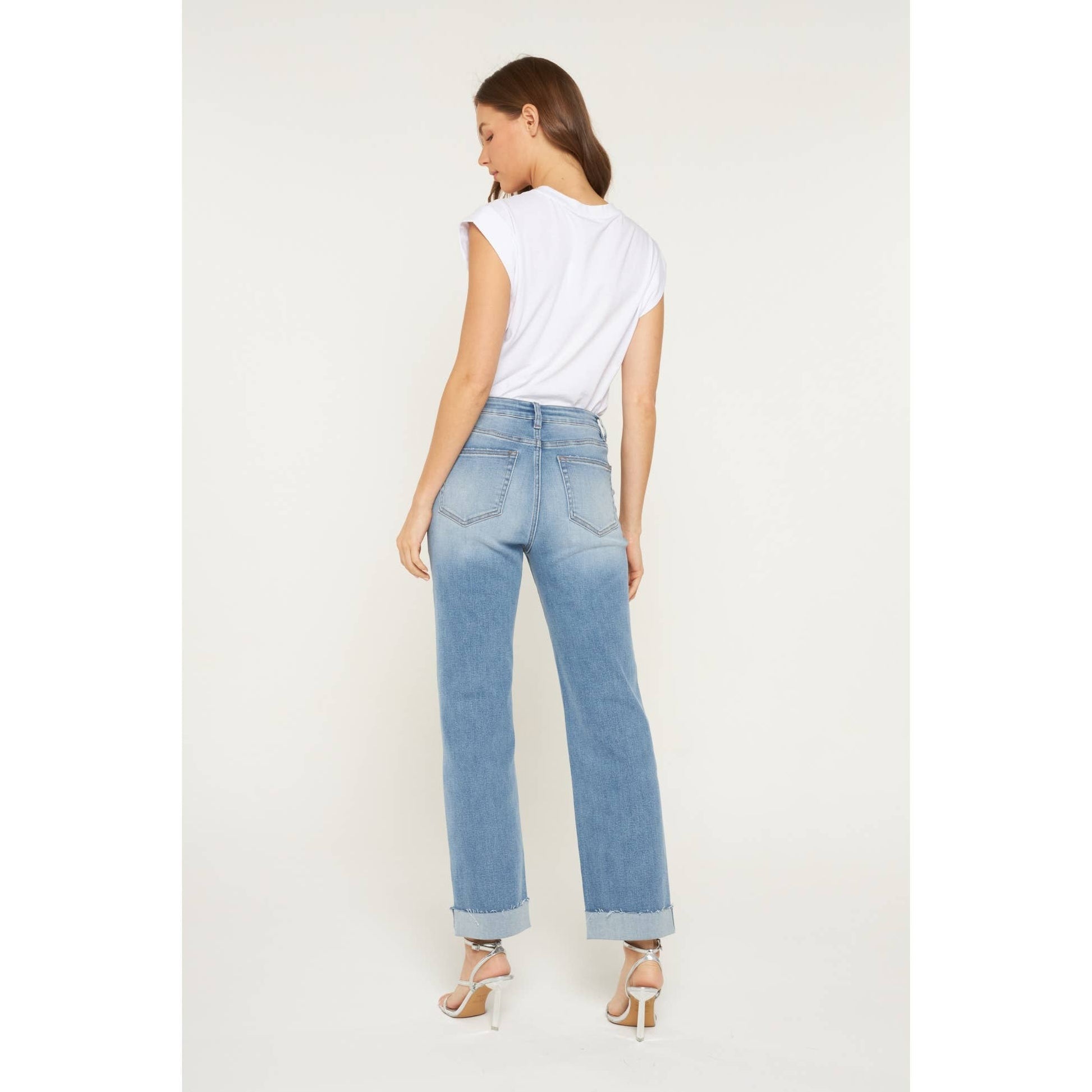 High Rise Straight Leg Cuffed Hem, Feathered Farmhouse
