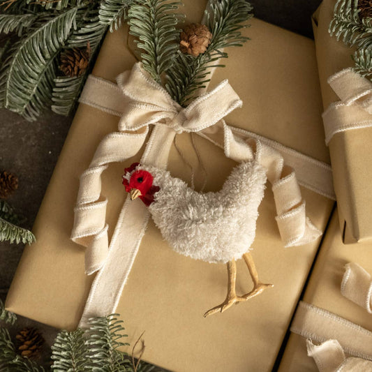 White Chicken Ornament, Feathered Farmhouse