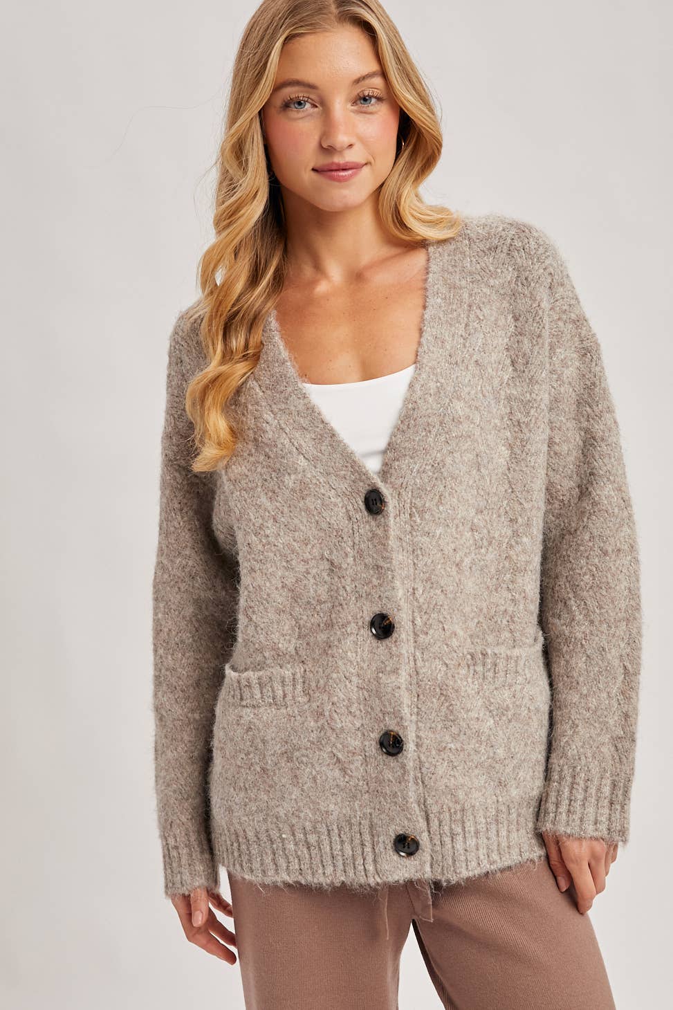 Fuzzy Heathered Knit Cardigan, Feathered Farmhouse