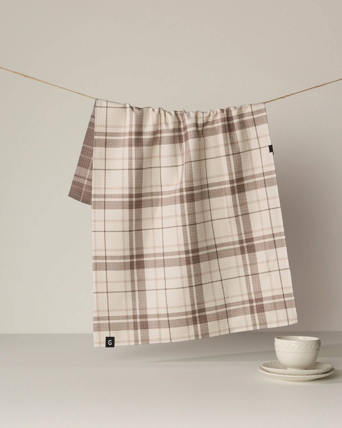 Oat Plaid Luxe Kitchen Towel, Feathered Farmhouse