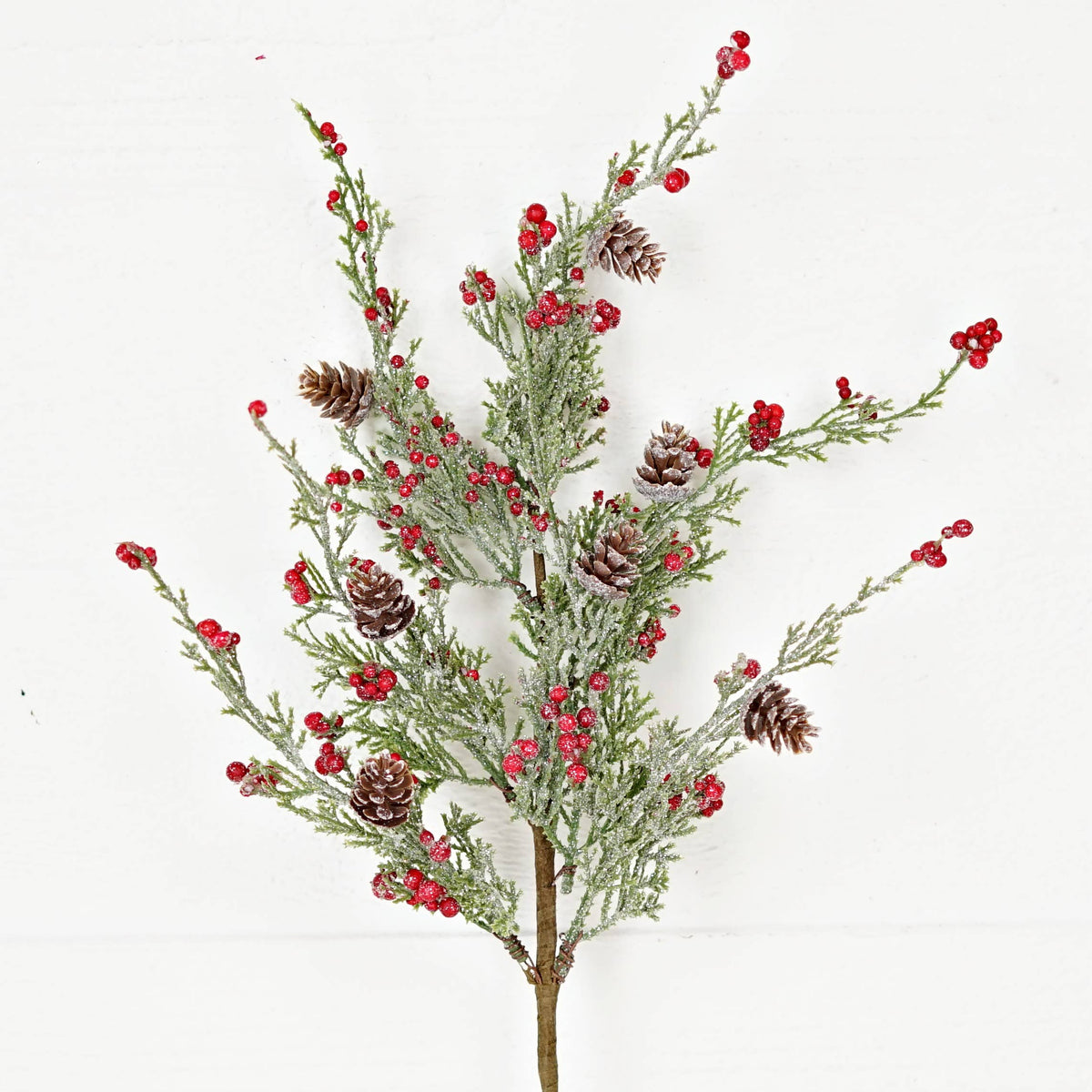 Icy Sparkle Cypress Pine with Berries, Feathered Farmhouse