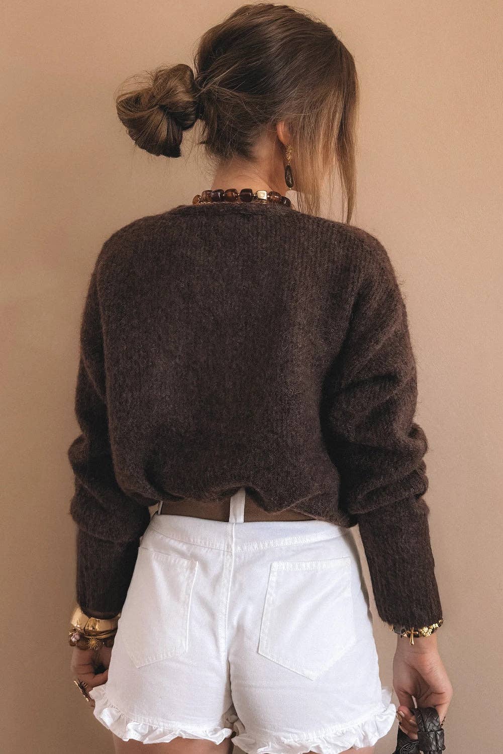 Heart Metal Button V Neck Cardigan Sweater, Feathered Farmhouse