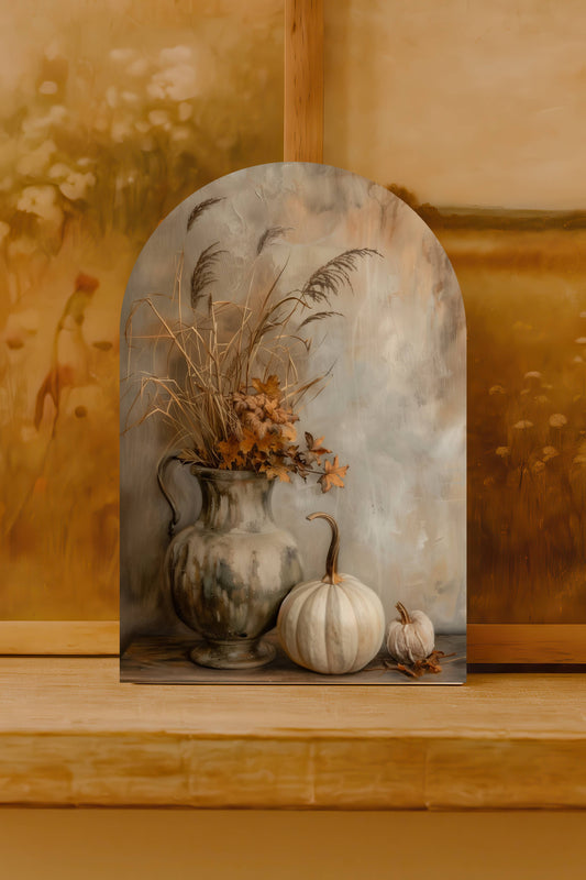 White Pumpkins & Vintage Vase Arch, Feathered Farmhouse