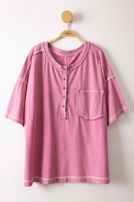 Mauve Mineral Washed Oversized Comfy Knit Top, Feathered Farmhouse
