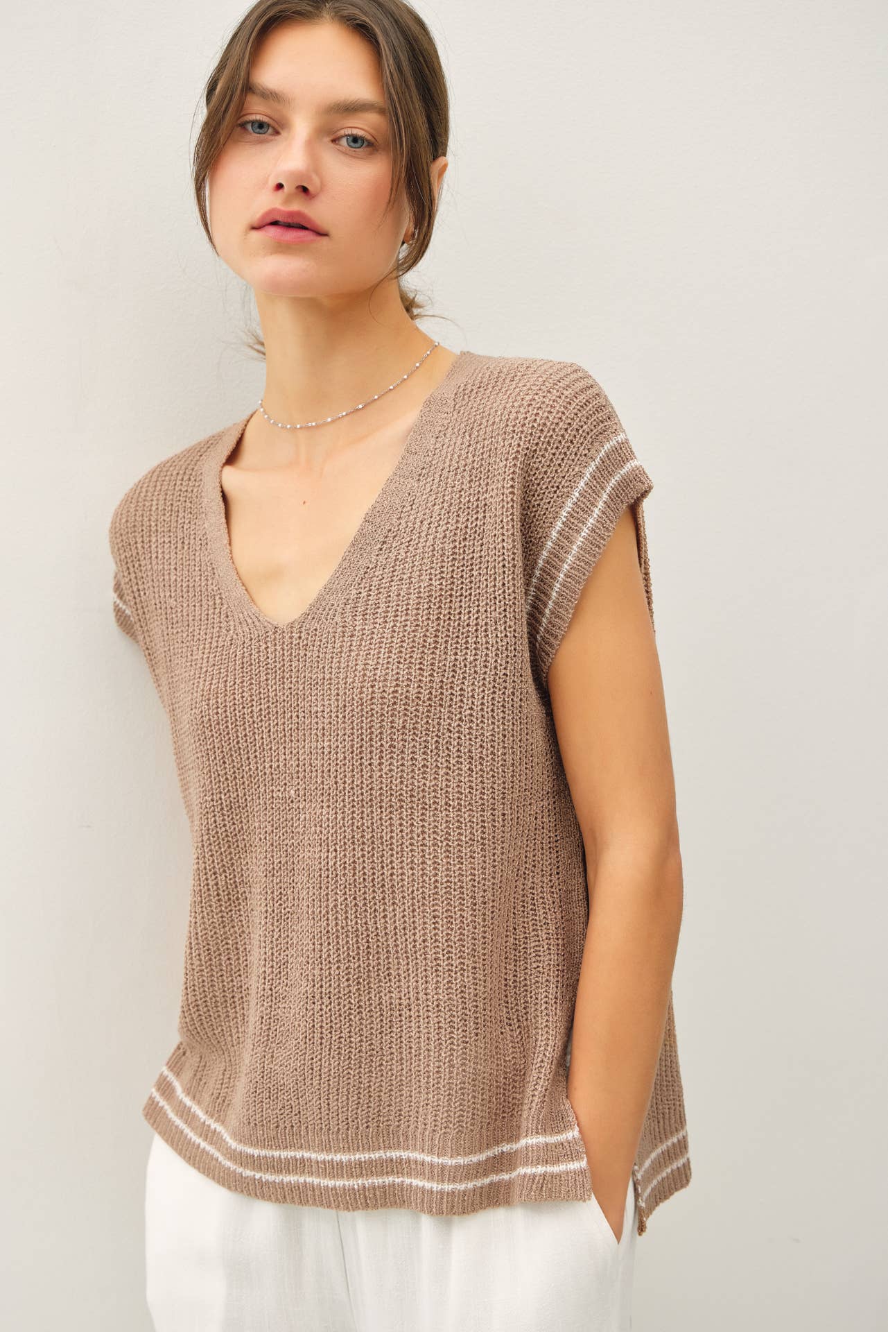 V-Neck Sweater Vest, Feathered Farmhouse