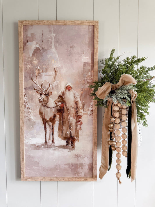 Neutral Santa & Reindeer Wood Sign, The Feathered Farmhouse