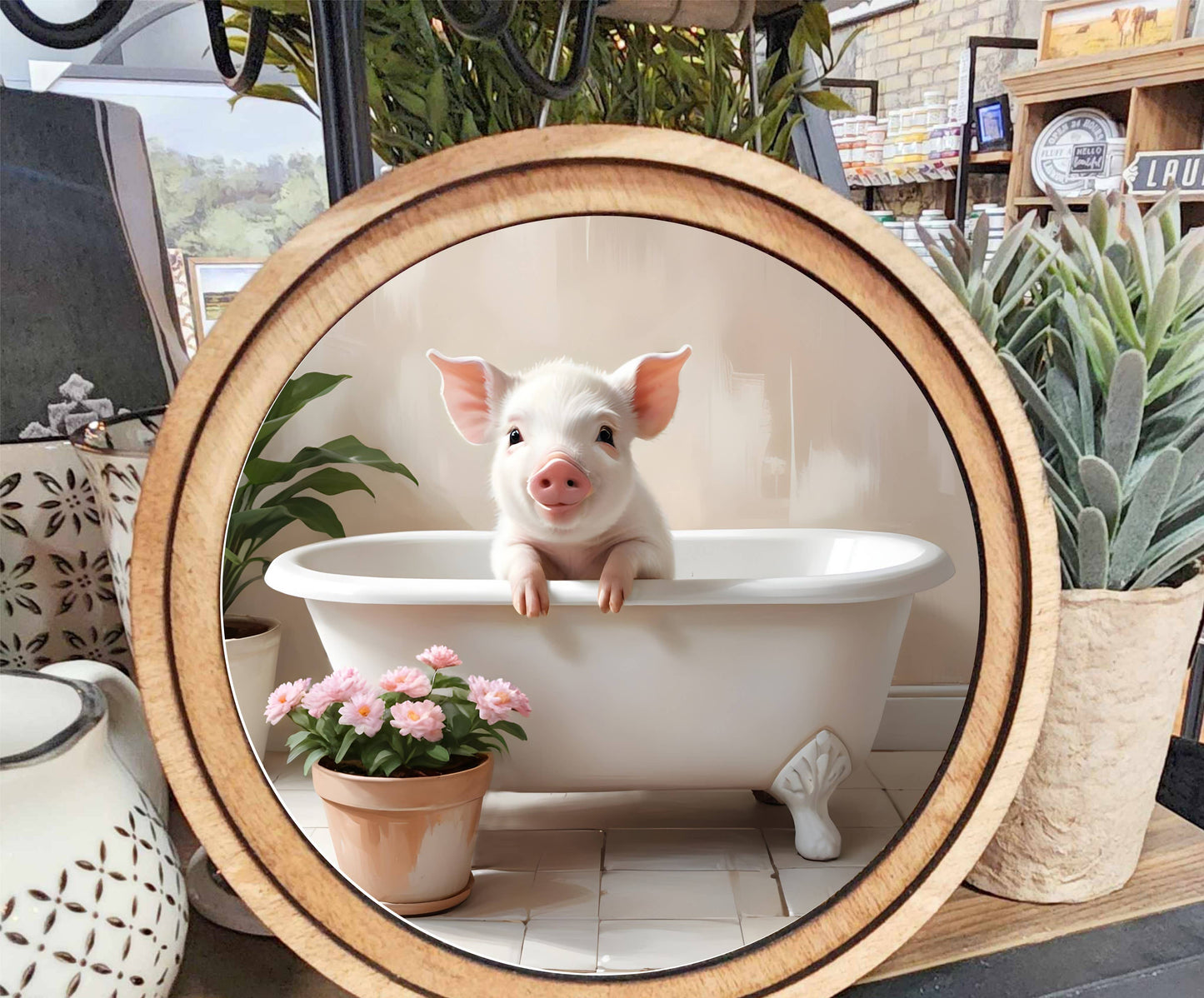 Pig In The Tub Art, Feathered Farmhouse