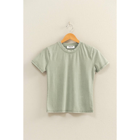 Sage Green Mineral Washed Short Sleeve Top, Feathered Farmhouse