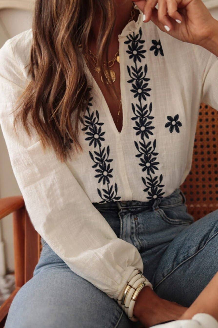 Floral Embroidered Puff Sleeve Blouse, The Feathered Farmhouse