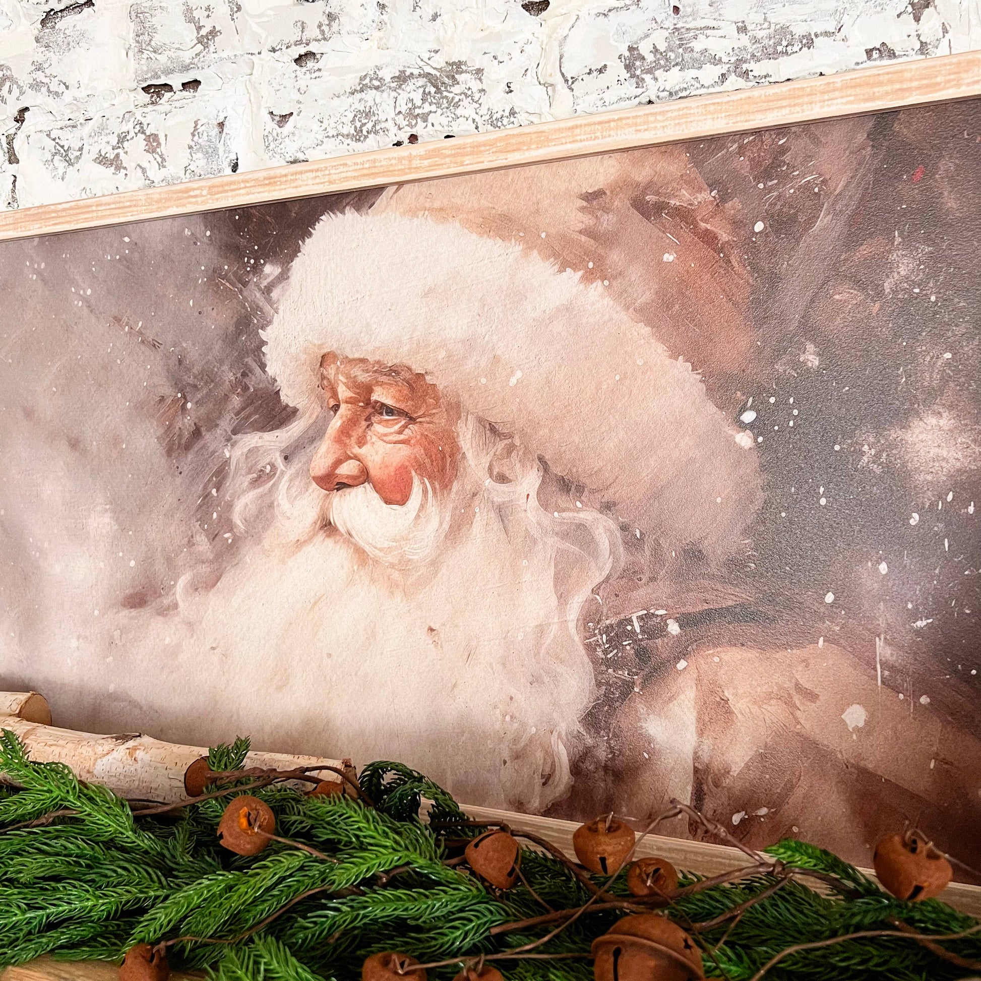 Vintage Neutral Santa Print, Feathered Farmhouse