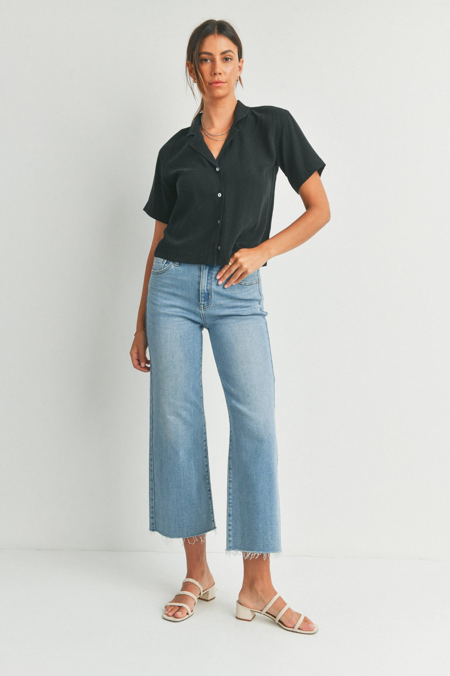 Slim Wide Leg Medium Wash Jeans, Feathered Farmhouse