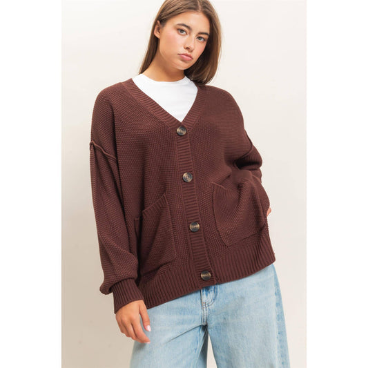 Textured Oversized Knit Buttoned Cardigan, Feathered Farmhouse