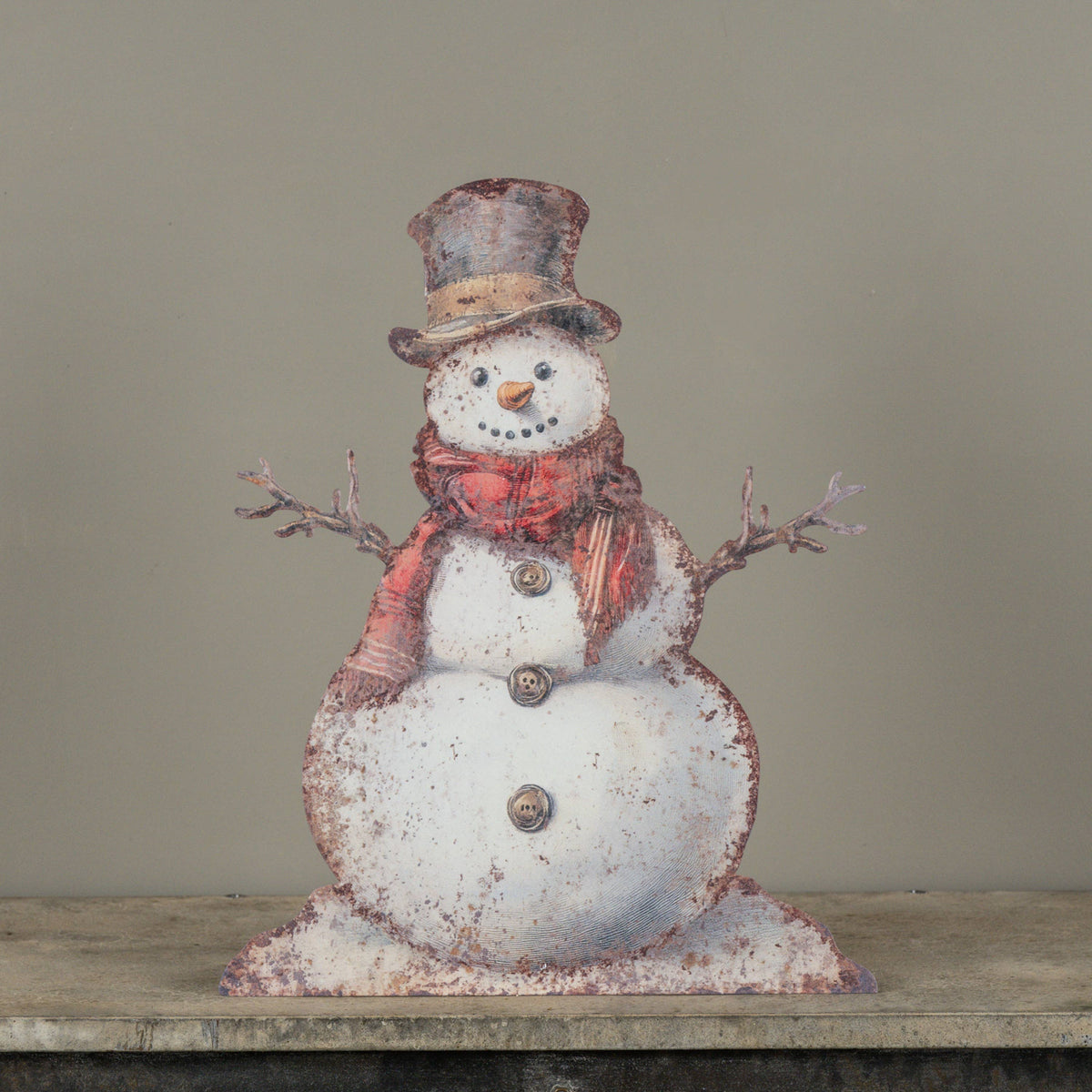 Red Scarf Snowman Standing Decor, Feathered Farmhouse