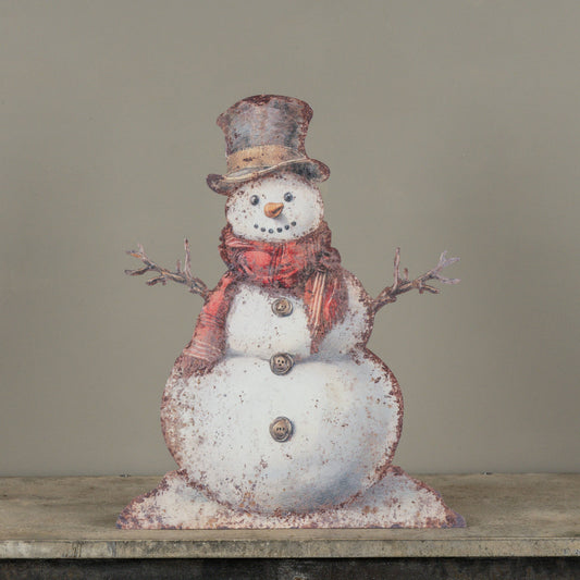 Red Scarf Snowman Standing Decor, Feathered Farmhouse