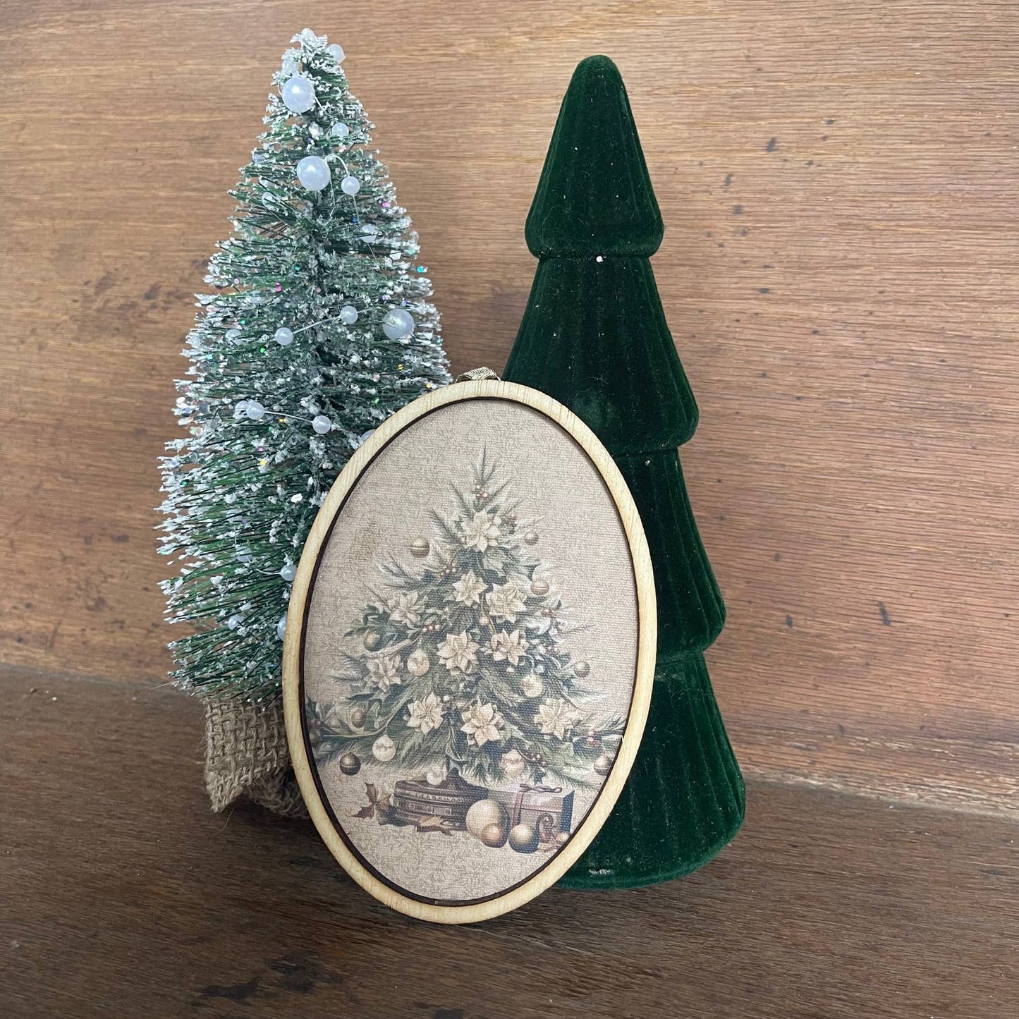 Victorian Christmas Tree Oval Ornament, Feathered Farmhouse