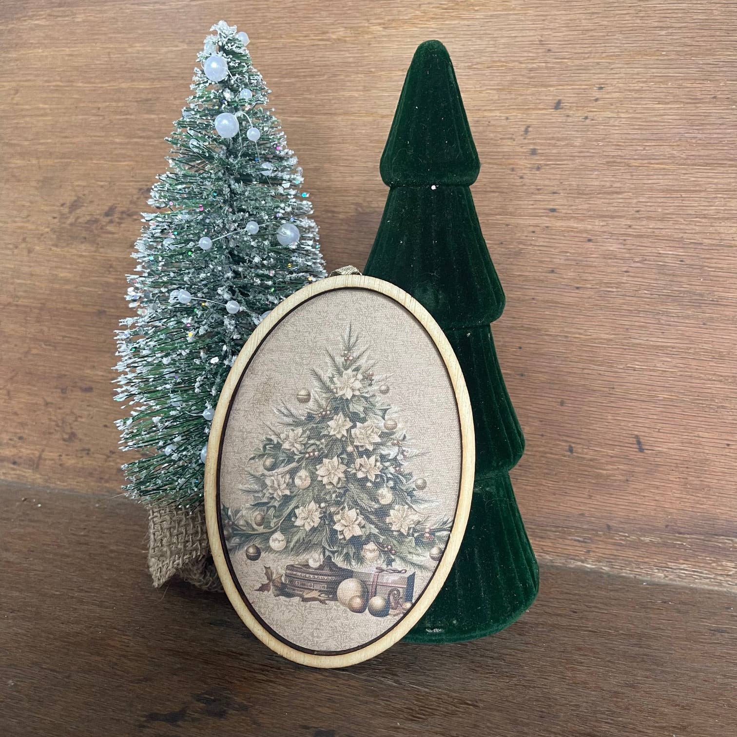 Victorian Christmas Tree Oval Ornament, Feathered Farmhouse