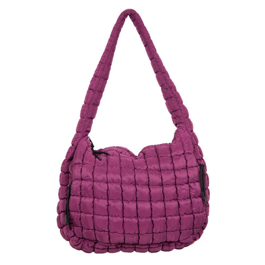 Plum Big Quilted Puffer Tote Bag, Feathered Farmhouse