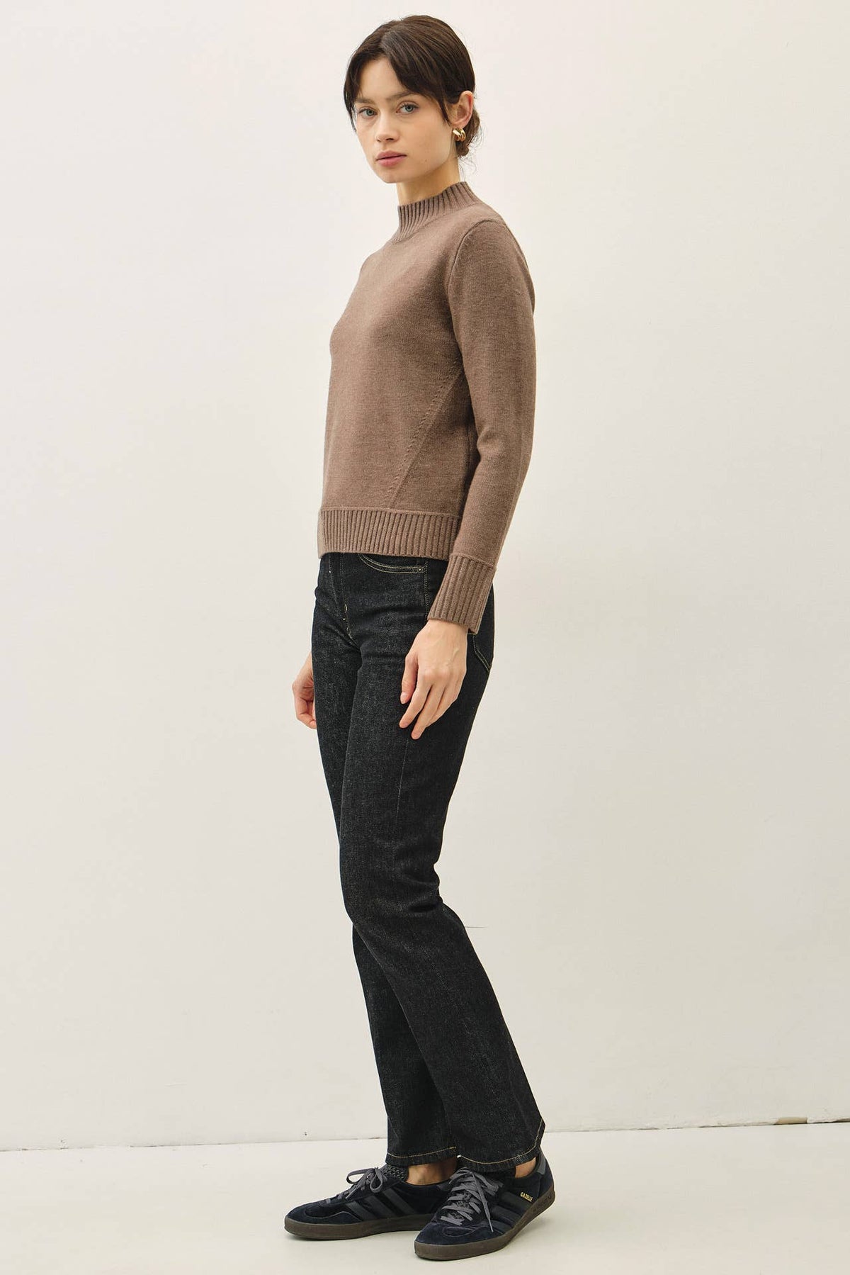 Brown Kristen Mock Neck Sweater, Feathered Farmhouse