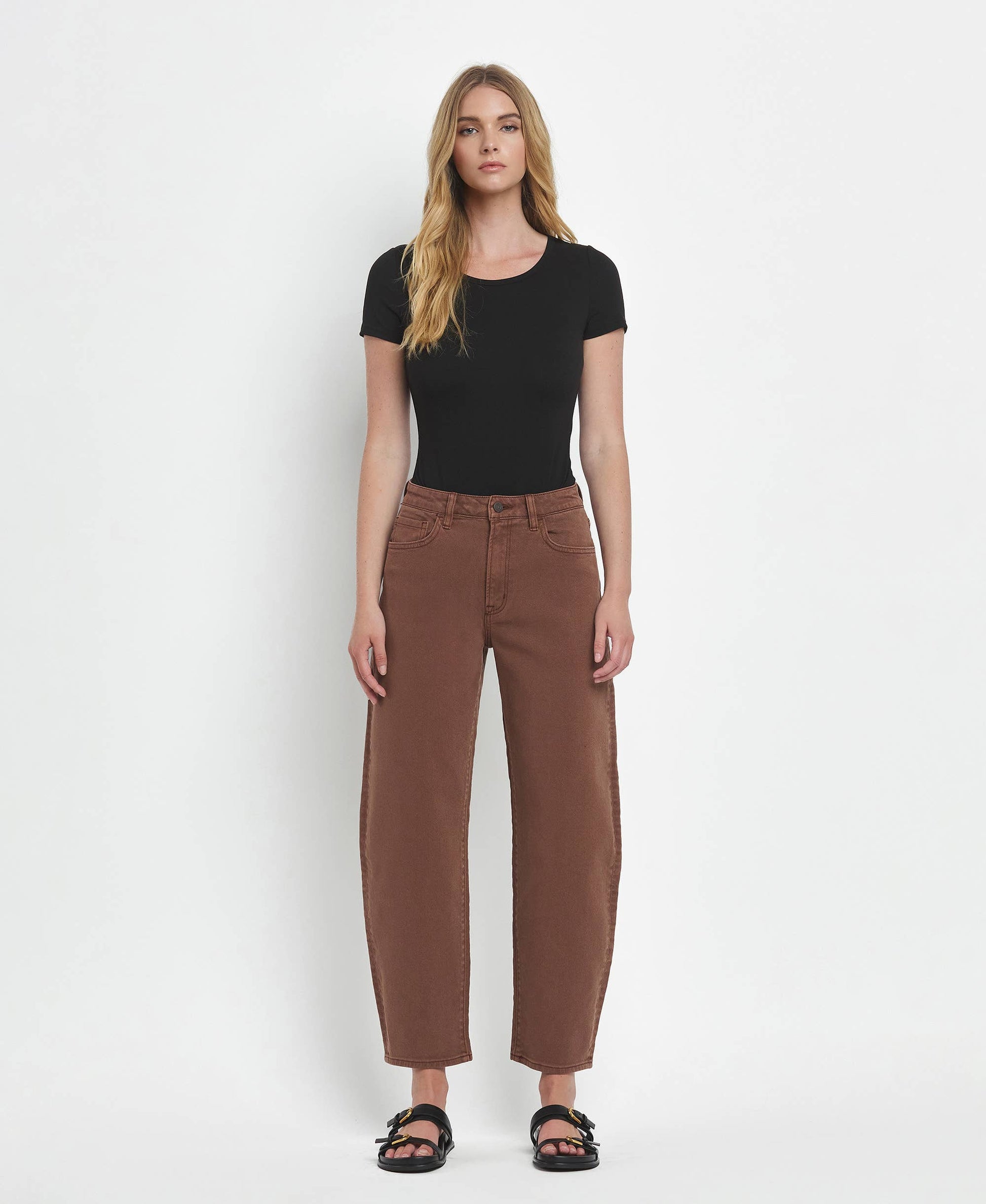 Super High Rise Brown Barrel Jeans, Feathered Farmhouse