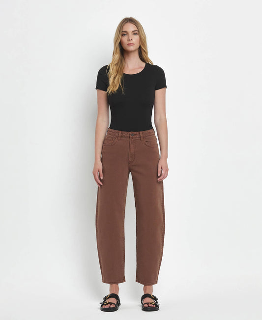 Super High Rise Brown Barrel Jeans, Feathered Farmhouse