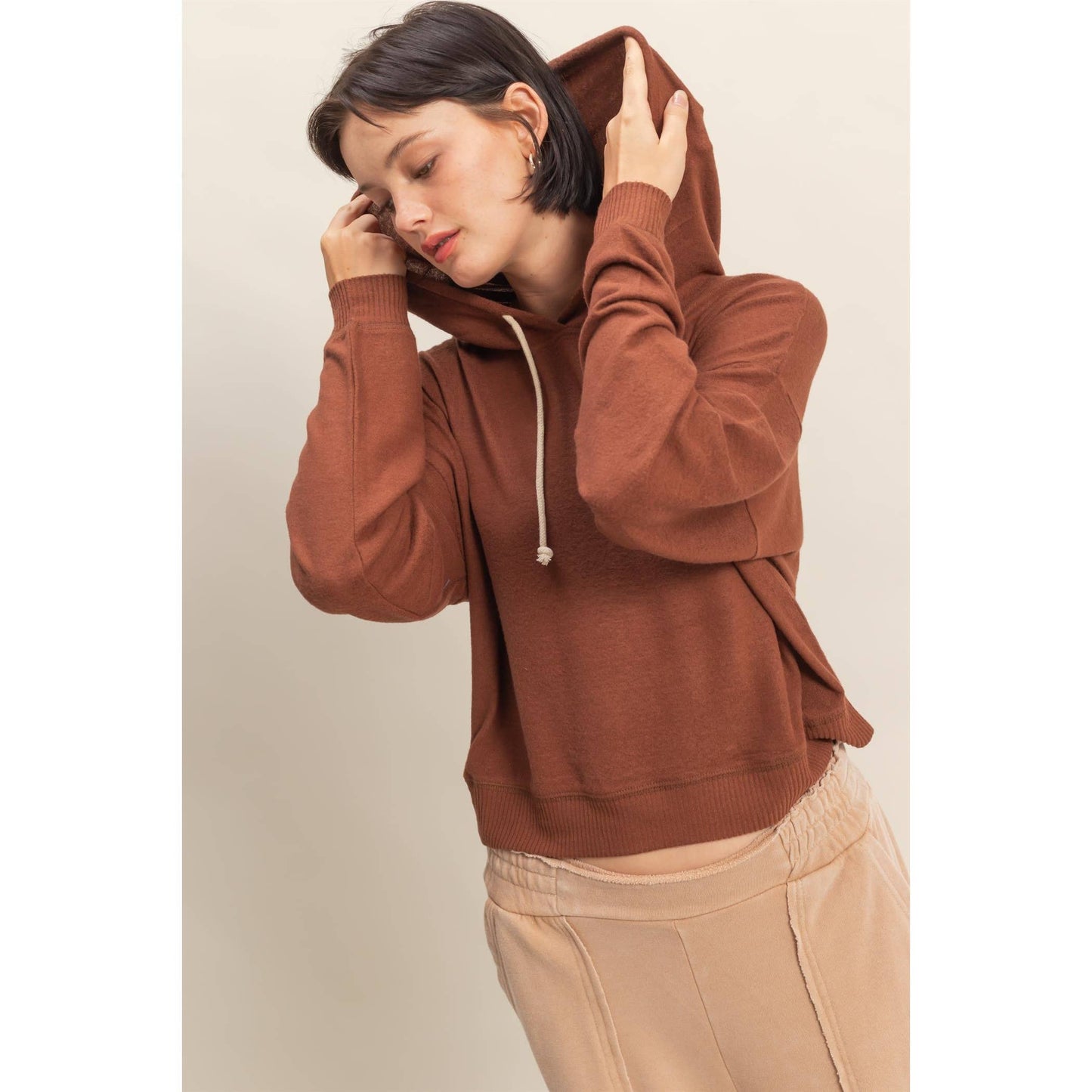 Long Sleeve Brushed Fabric Everyday Hoodie, Feathered Farmhouse