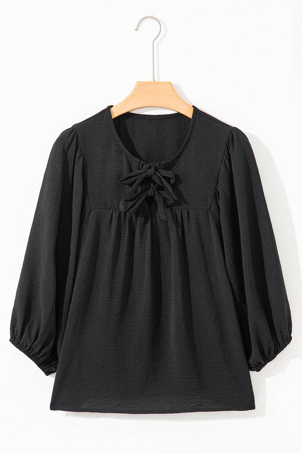 Black Bow Tie Neck Blouse, Feathered Farmhouse