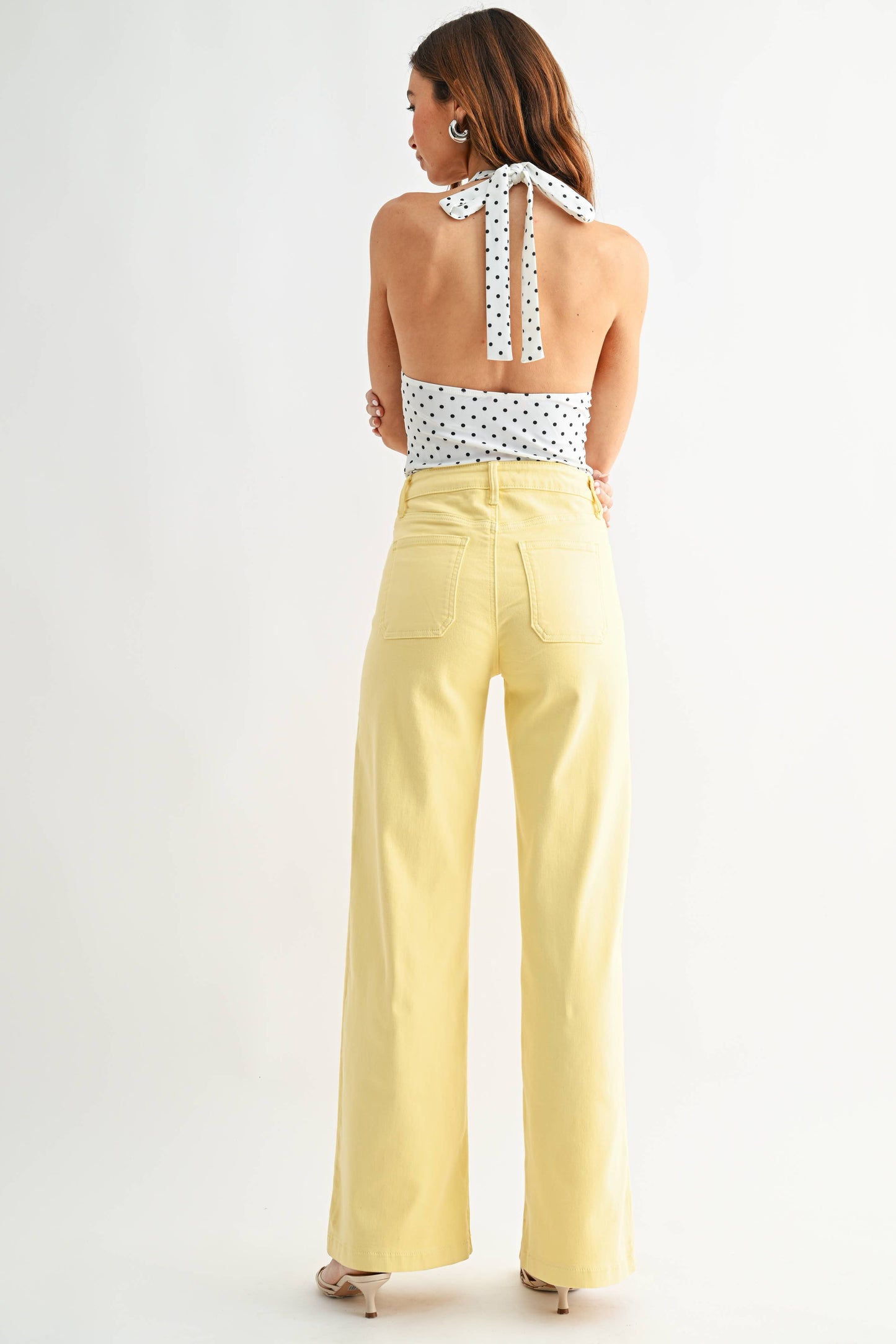 Sunshine Mini Patch Pocket Wide Let Pants, Feathered Farmhouse