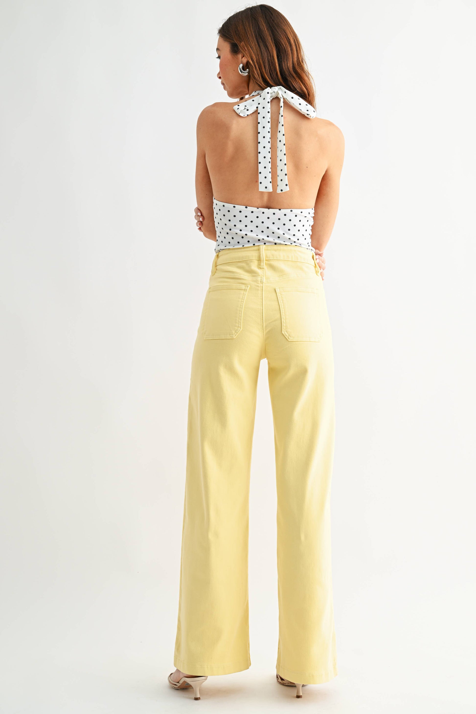 Sunshine Mini Patch Pocket Wide Let Pants, Feathered Farmhouse