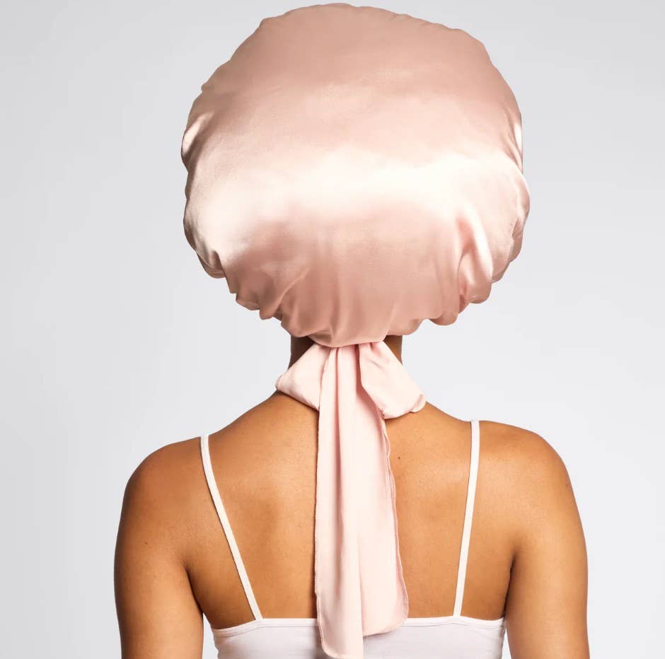 Adjustable Oversized Satin Bonnet, Feathered Farmhouse