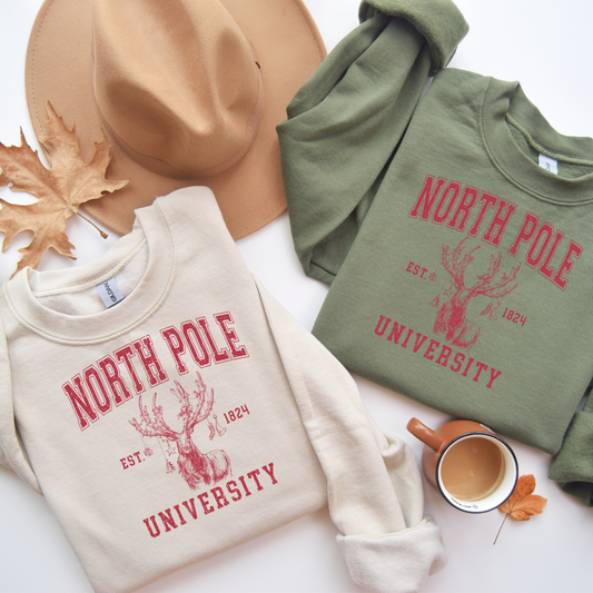 North Pole University Christmas Sweatshirt, Feathered Farmhouse