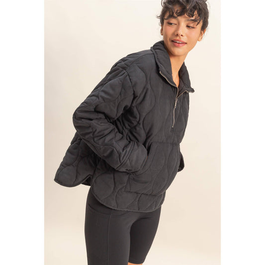Quilted Half Zip High Neck Pullover, Feathered Farmhouse