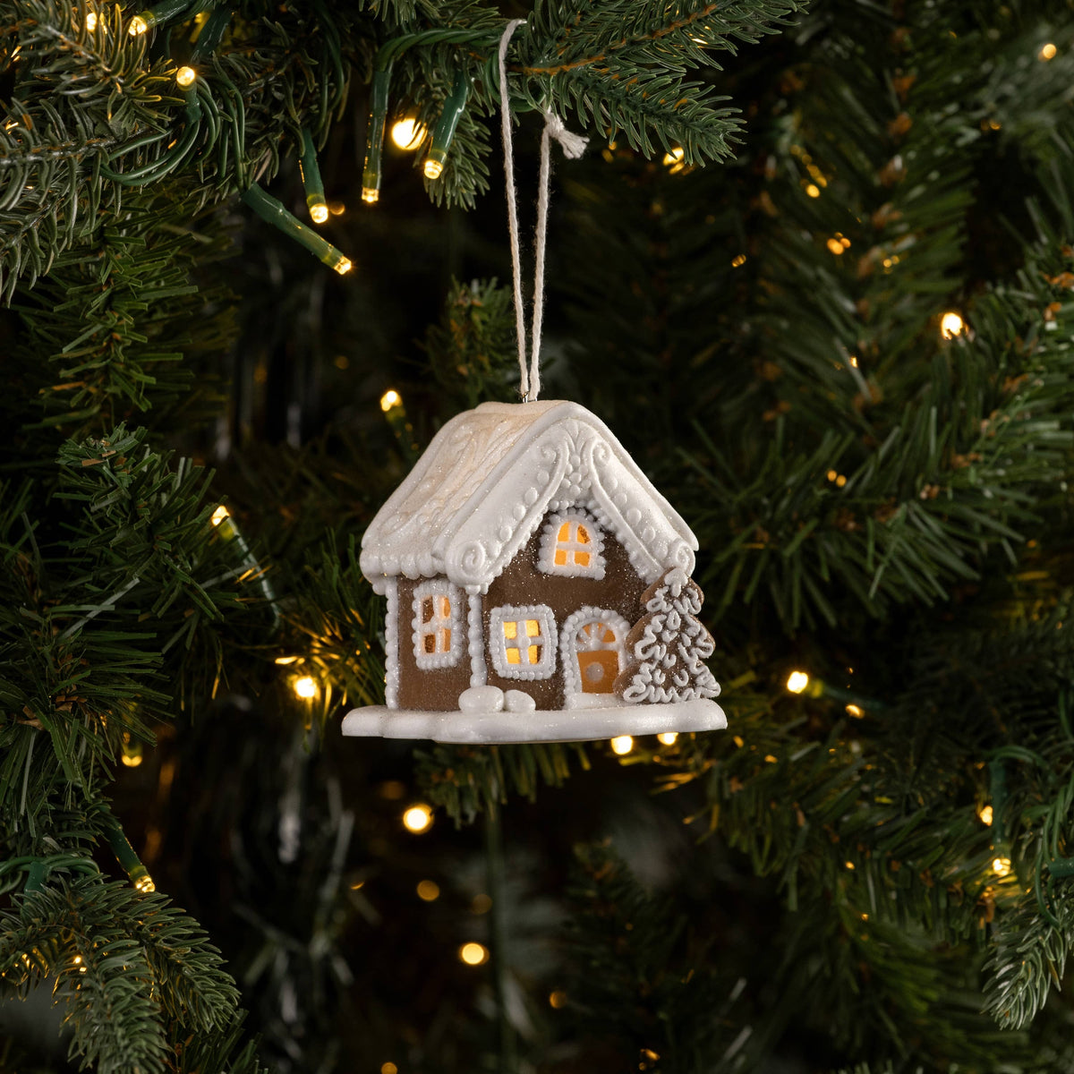 Light Up Gingerbread House with Tree Ornament, Feathered Farmhouse